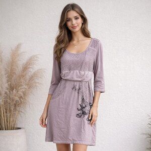 Angels Never Die Midi Dress Size 3 Pink Lace Pocket 3/4 Sleeve Boho